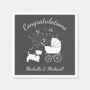 Scotty Dog Baby Shower Puppy Scottish Terrier Gray Serviette