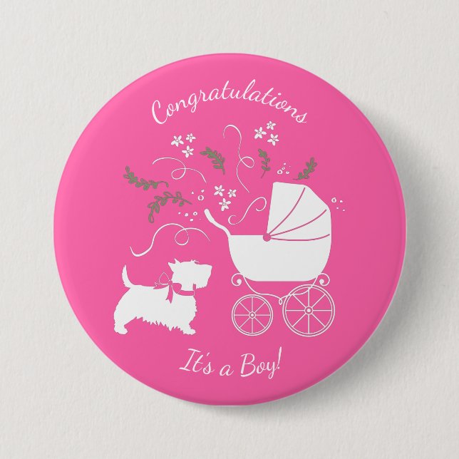 Scotty Dog Baby Shower Scottish Terrier Pink Button (Vorderseite)