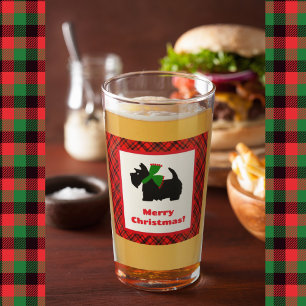 Scotty Dog und Tartan Frohe Weihnachten Glas