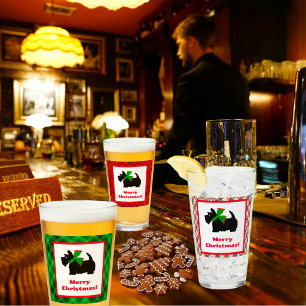 Scotty Dog und Tartan Frohe Weihnachten Glas