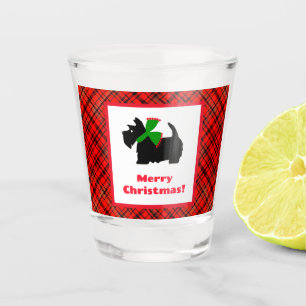 Scotty Dog und Tartan Frohe Weihnachten Schnapsglas