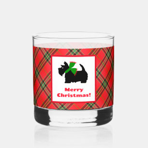 Scotty Dog und Tartan Frohe Weihnachten Whiskyglas
