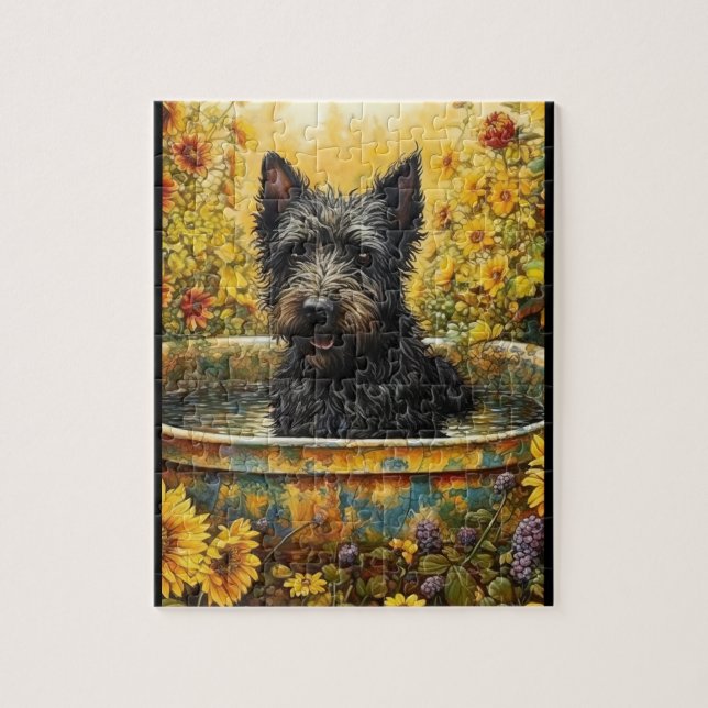 Scotty Hund in Garden Pot zwischen den Blume Puzzl Puzzle (Vertikal)