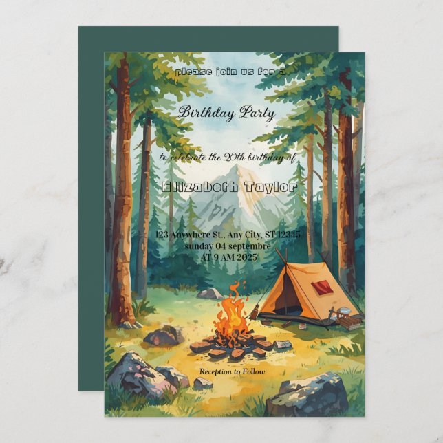 scout Camping party birthday invitation Einladung (Vorne/Hinten)