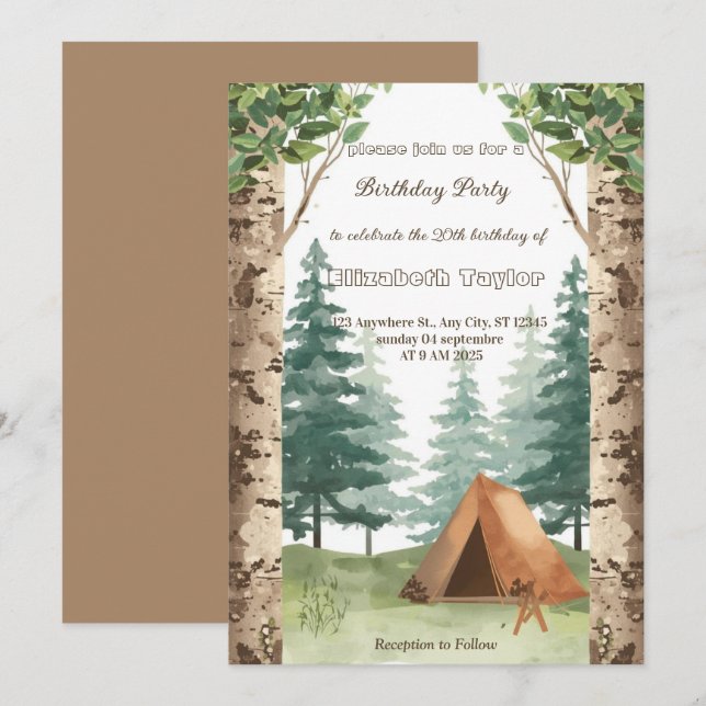 scout Camping party birthday invitation Einladung (Vorne/Hinten)