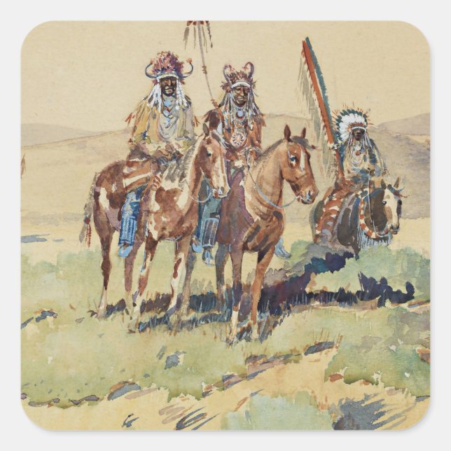 Scouting Party Western Art von Edward Borein Quadratischer Aufkleber (Vorderseite)