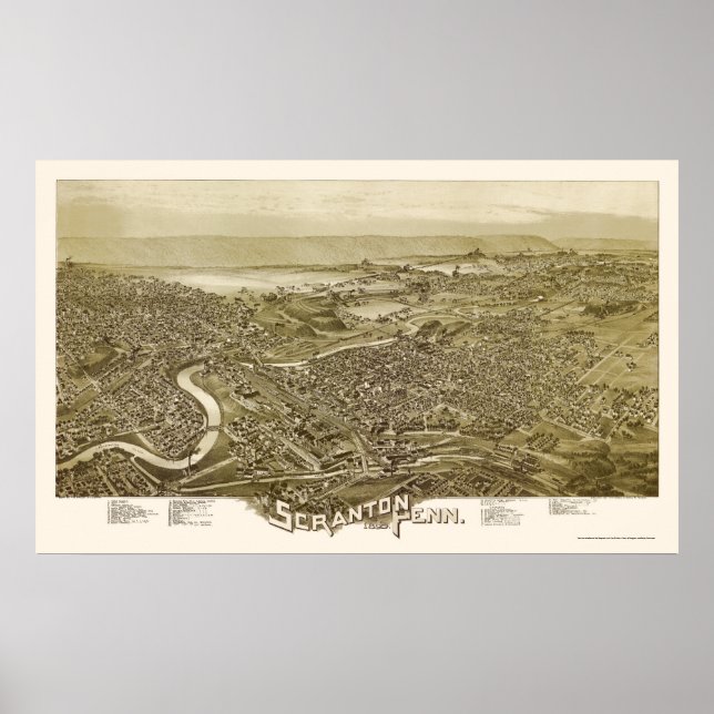 Scranton, PA Panorama Karte - 1890 Poster (Vorne)