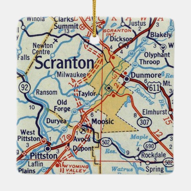 Scranton Vintag Map Keramikornament (Rückseite)