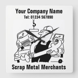 Scrap Metal Merchants Cartoon Quadratische Wanduhr