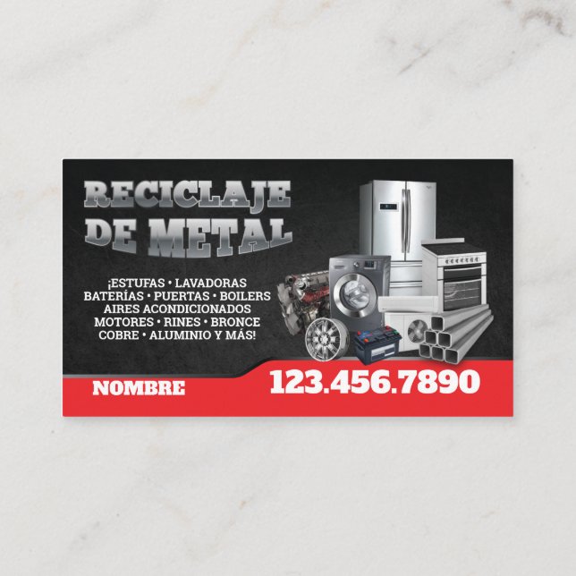 Scrap Metal Recycle English-Spanish Business Card Visitenkarte (Rückseite)
