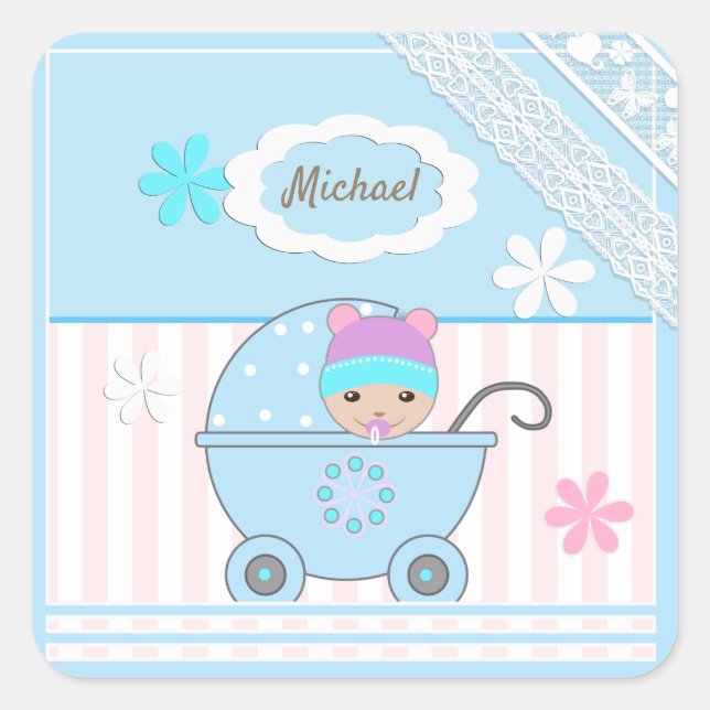 Scrapbook für Junge, Foto-Album für Junge Quadratischer Aufkleber (Vorderseite)