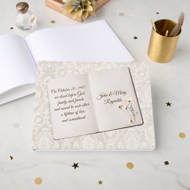 Scrapbook On Damask For Anniversary Party Gästebuch (Vorderseite Offen)