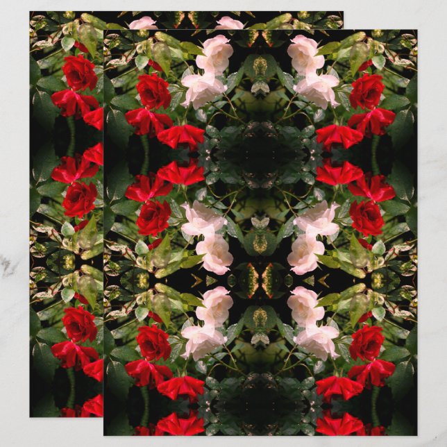 Scrapbook Paper "Drented Red and White Rose" (Vorne/Hinten)