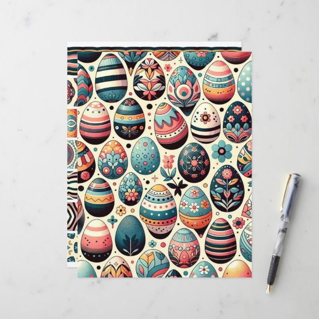 Scrapbook Paper "Folk Art Oaster Eggs" (Vorderseite/Rückseite Beispiel)