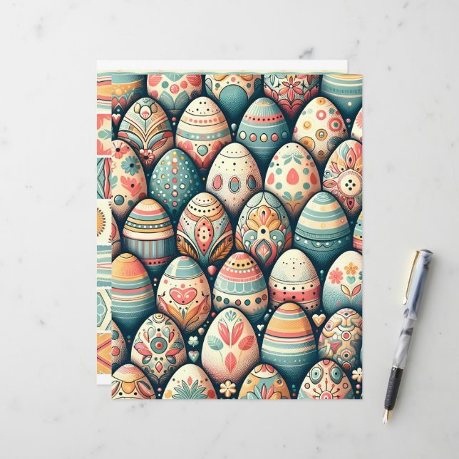 Scrapbook Paper "Folk Art Oaster Eggs" (Vorderseite/Rückseite Beispiel)