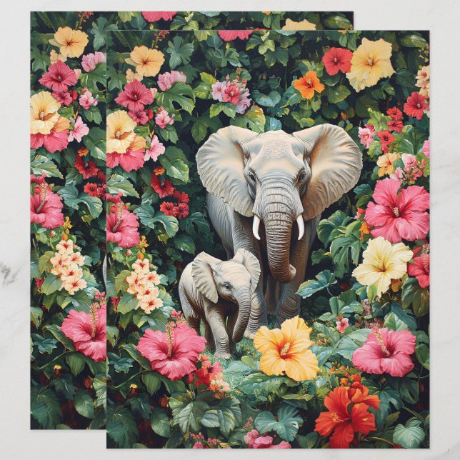 Scrapbook Paper für Elephant und Calf Hibiskus (Vorne/Hinten)