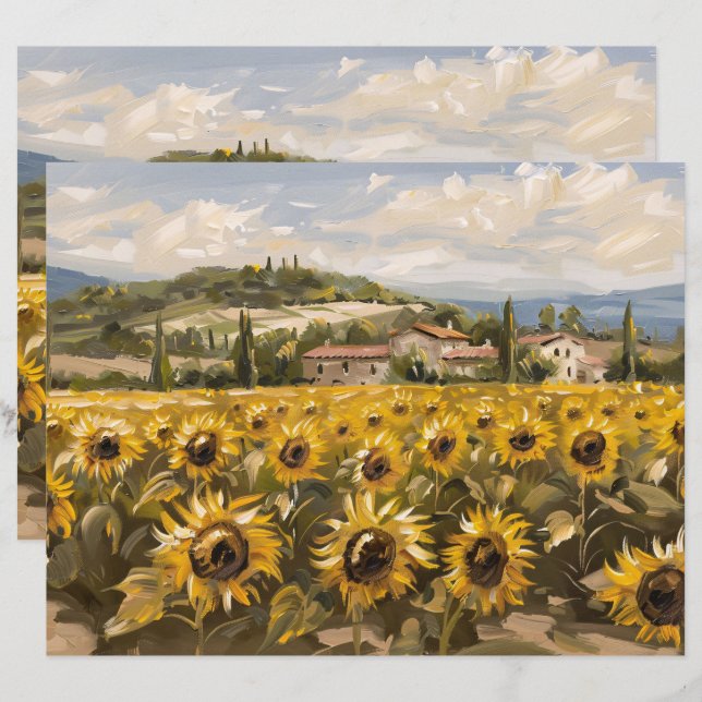 Scrapbook Paper für Sonnenblumen Feldmalerei (Vorne/Hinten)