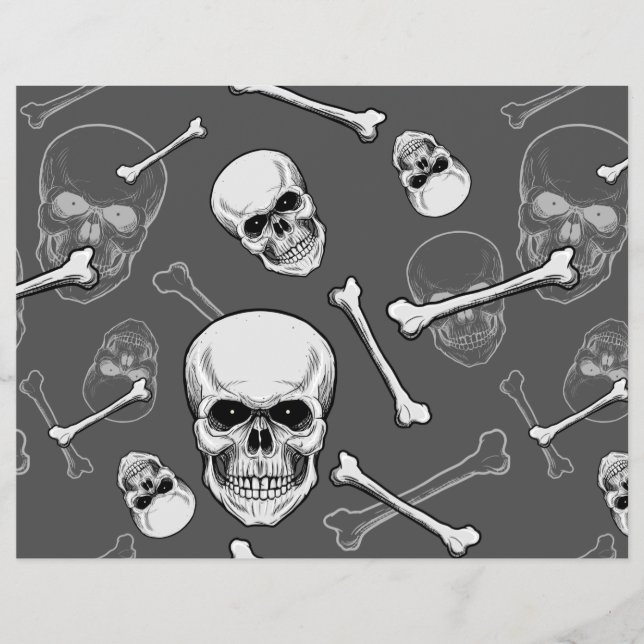 Scrapbook Paper of Grey and White Skulls and Bones Flyer (Vorne)