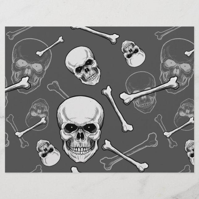 Scrapbook Paper of Grey and White Skulls and Bones Flyer (Vorne)