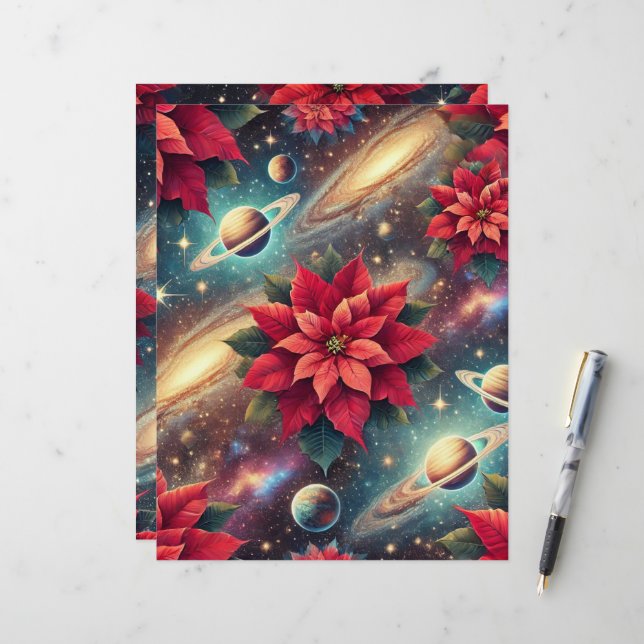 Scrapbook Paper Sheet Poinsettia Pattern (Vorderseite/Rückseite Beispiel)