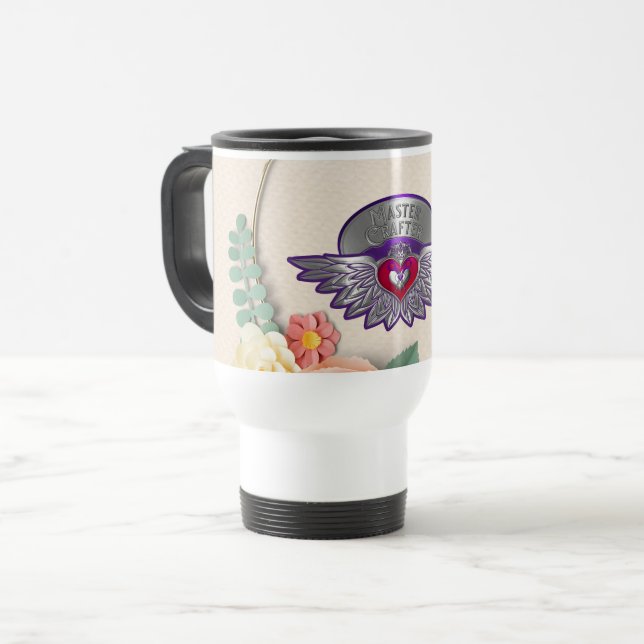 Scrapbookers Master Abzeichen Travel Mug Reisebecher (Vorderseite Links)