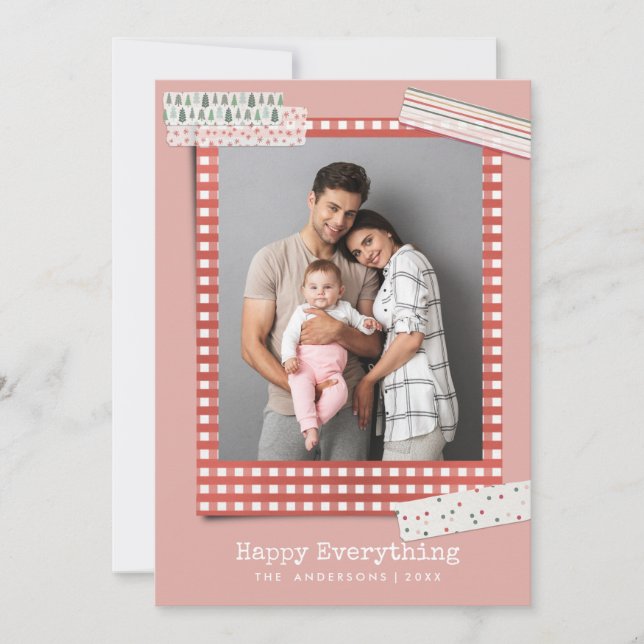 Scrapbooking Feiertage | Gingham-Rahmen Foto Feiertagskarte (Vorderseite)