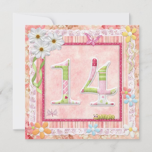 Scrapbooking zum 14. Geburtstag Einladung (Vorderseite)