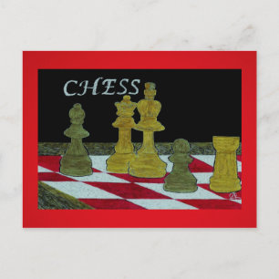 Scratchboard Art of King and Queen Schach Players Postkarte