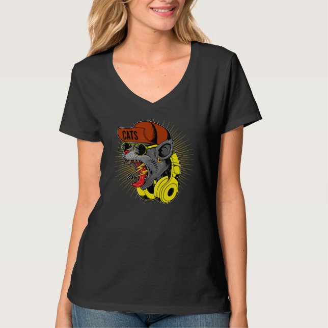 Screaming Black Cat Teenager  Cat Vintage T-Shirt (Vorderseite)