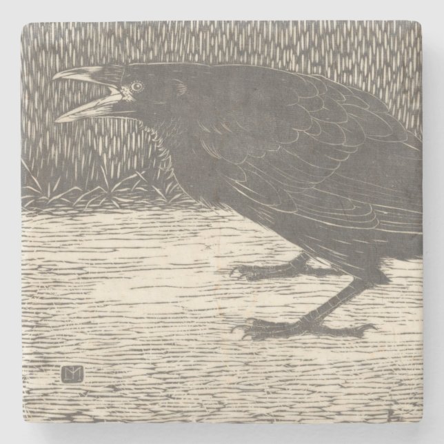 Screaming Crow (von Jan Mankes) Steinuntersetzer (Vorderseite)