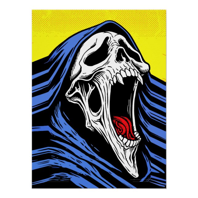 Screaming Hell Skull Pop Art Hooded Horror Poster (Vorderseite)