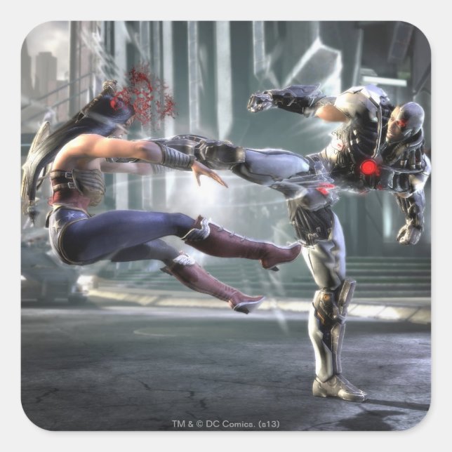 Screenshot: Wonder Woman vs Cyborg Quadratischer Aufkleber (Vorderseite)