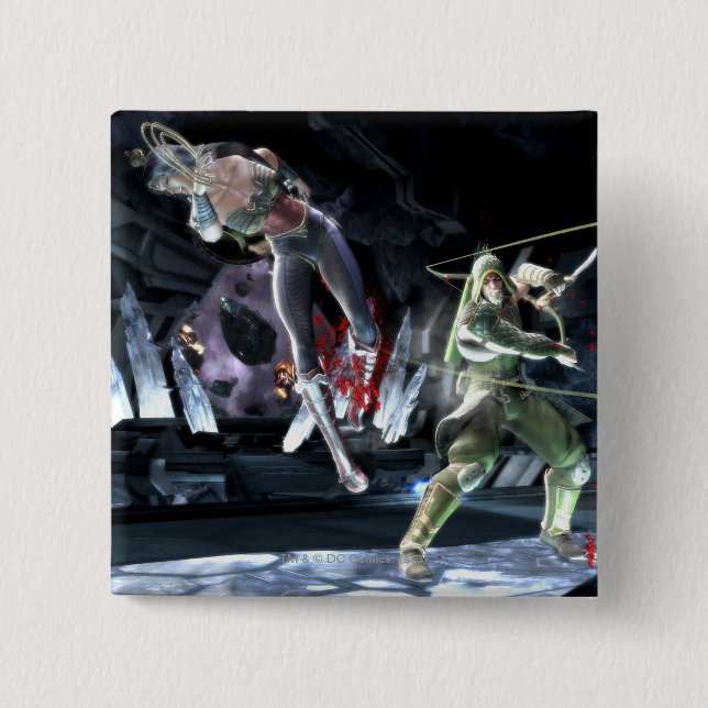 Screenshot: Wonder Woman vs Green Arrow Button (Vorderseite)