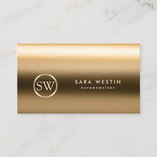 Screenwriter Gold Texture Monogram Business Card Visitenkarte (Vorderseite)