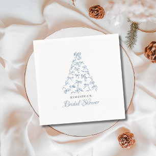 Scribble Blaue Schleife Weihnachtsbaum Brautparty  Serviette