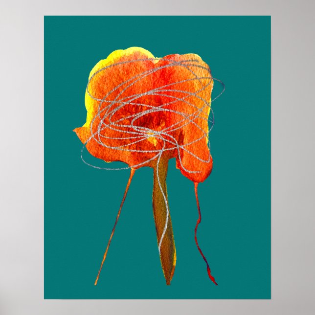 Scribble Blume abstrakte Aquarellblüte Poster (Vorne)