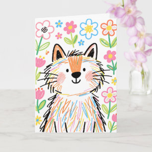 Scribble Cat Grußkarte Weiß Karte