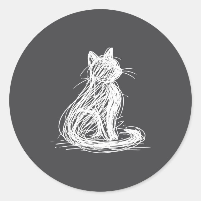 Scribble Cat Minimal Line Art Japanese  Runder Aufkleber (Vorderseite)