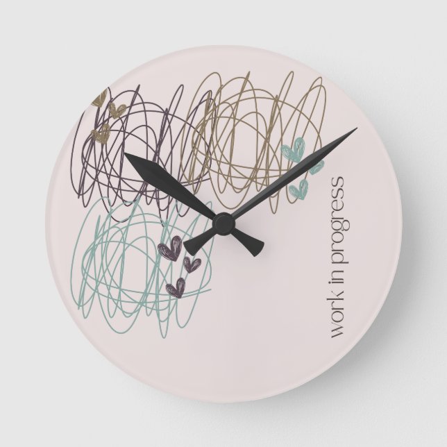 Scribble Design - wir sind alle in Arbeit Runde Wanduhr (Vorderseite)
