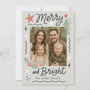 Scribble Doodle Merry & Bright Christmas Card Feiertagskarte