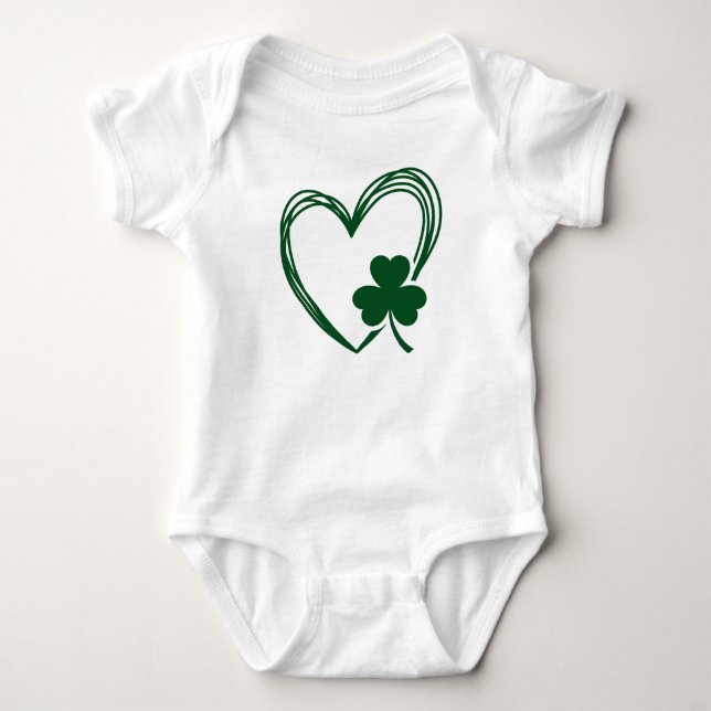 Scribble Heart mit Kleeblatt Saint Patrick's Day Baby Strampler (Vorderseite)