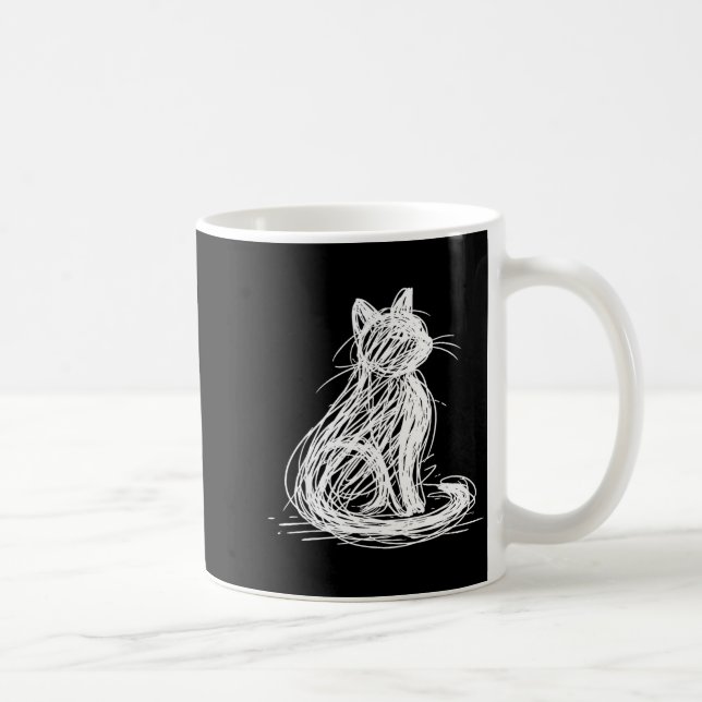Scribble-Katze Minimale Linienkunst Japanisch  Kaffeetasse (Rechts)