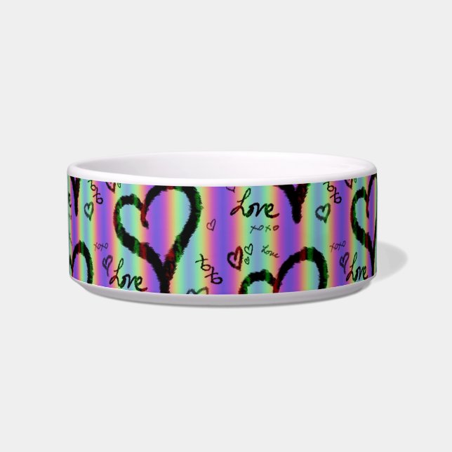 Scribble Liebe Heart Xoxo Strip Keramik Pet Bowl Napf (Vorderseite)