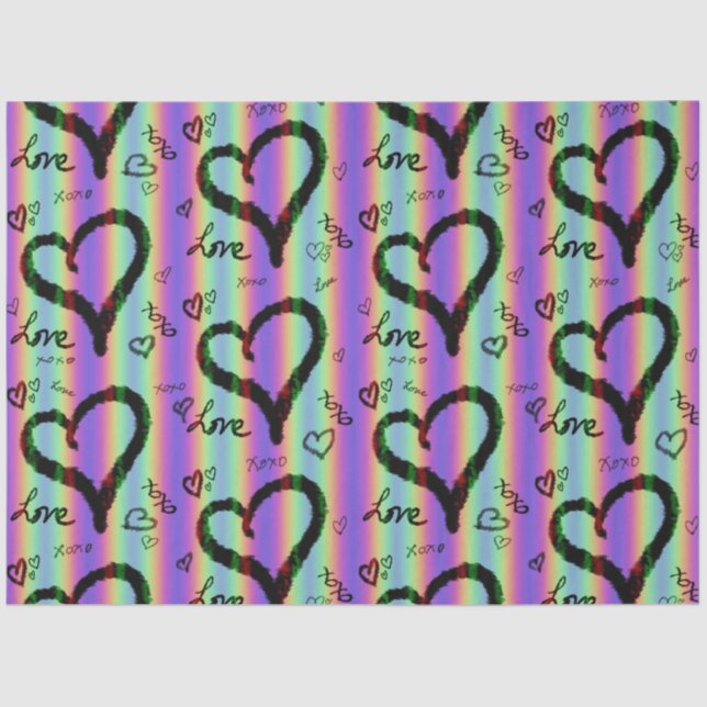 Scribble-Liebe Xoxo Heart Strip Tissue Seidenpapier (Vorderseite)
