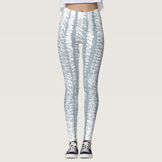 Scribble Nahtloses Abstractes Muster Grau Leggings (Vorderseite)