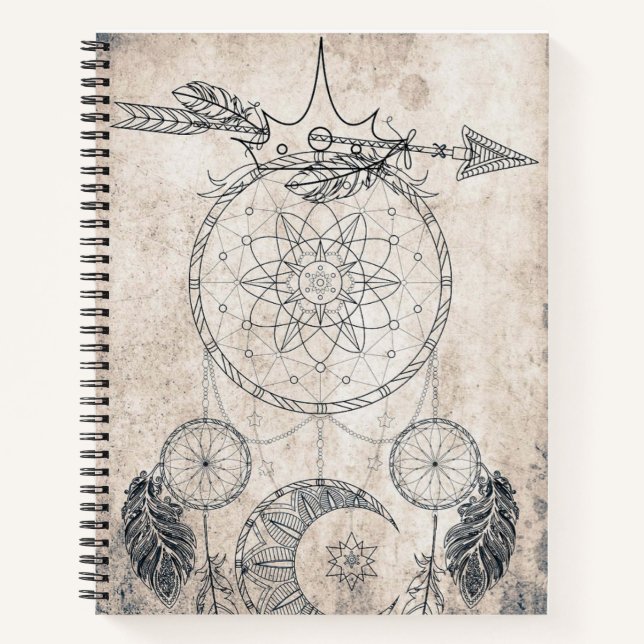 Scribble Pfeil Mandala Moon Dreamcatcher Federn Notizbuch (Vorderseite)