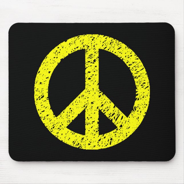 Scribble Stenciled Peace Symbol - Gelb auf schwarz Mousepad (Vorne)