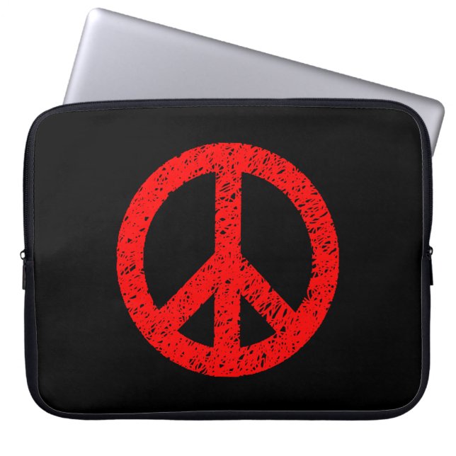 Scribble Stenciled Peace Symbol - Red on Black Laptopschutzhülle (Vorderseite)