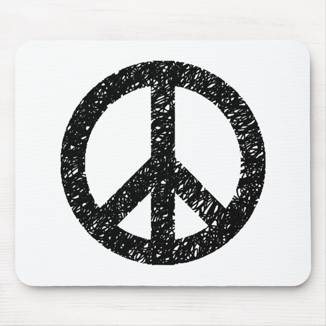 Scribble Stenciled Peace Symbol - Schwarz auf Weiß Mousepad (Vorne)