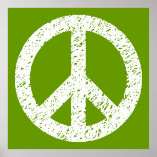 Scribble Stenciled Peace Symbol - White on Avocad Poster